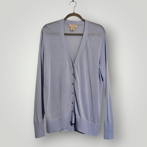 Martha Stewart Top Womens M Blue Cardigan Sweater V-neck Ribbed‎ Hem Cuff - Picture 1 of 8